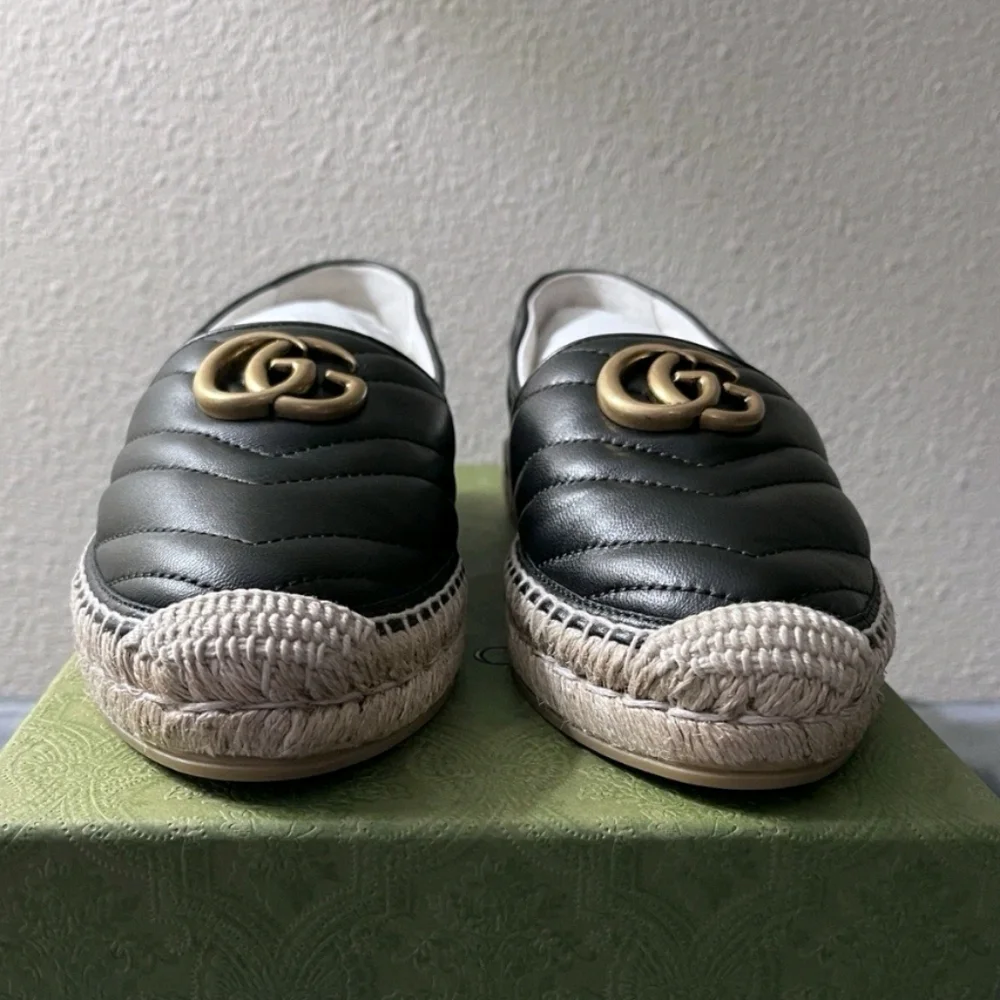 Brand New Gucci Double G Women’s Leather Black Espardrille Size 37.5 (US 7.5) - Picture 2 of 7